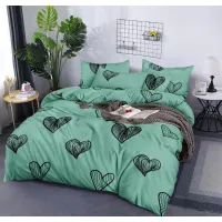 Posteljnina 160x200cm, srce zelena, 3 delna